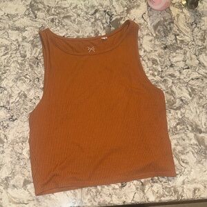 Rust Sleeveless Ribbed Crop Top